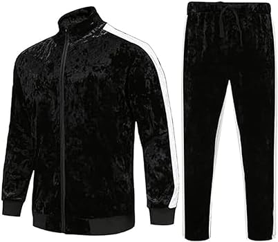 Amazon.com: KISSQIQI Velour Tracksuit Mens 2 Piece Velvet Zipper